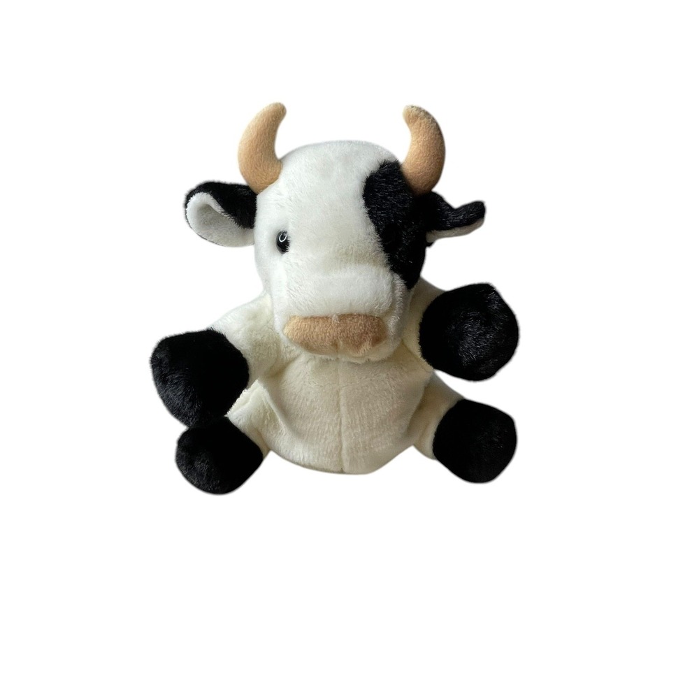 RBI Ron Banafato Cow Hand Puppet Plush Black White Spotted Sound Toy 11 Inch - Picture 1 of 6